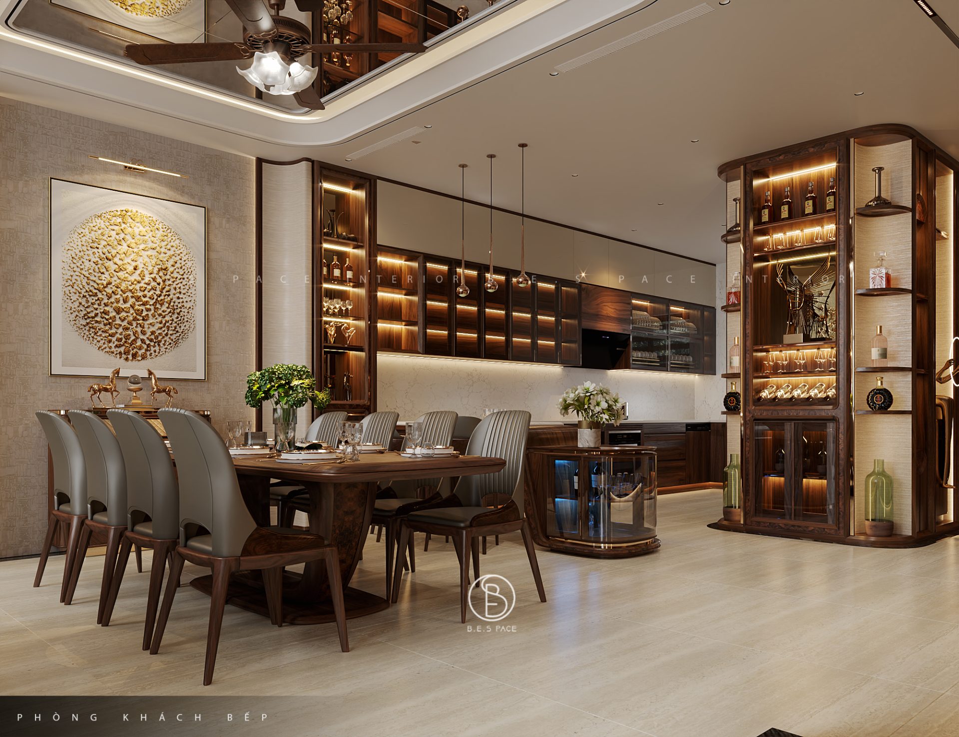 Kết hợp vật liệu tinh tế trong thiết kế nội thất gỗ óc chó